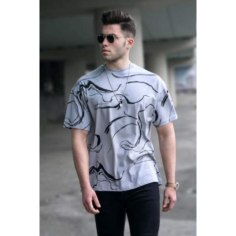 Madmext Men Dye Gray Designed T-shirt 5362 - Boyalı gri