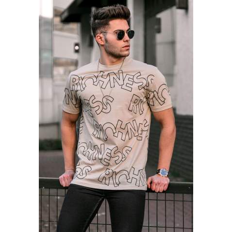 Madmext Men Printed Beige T-shirt 5818 - Bej