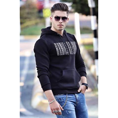 Madmext Black Printed Hoodie 4407 - Siyah