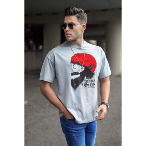 Madmext Men Designed Dye Gray T-shirt 5361 - Boyalı gri