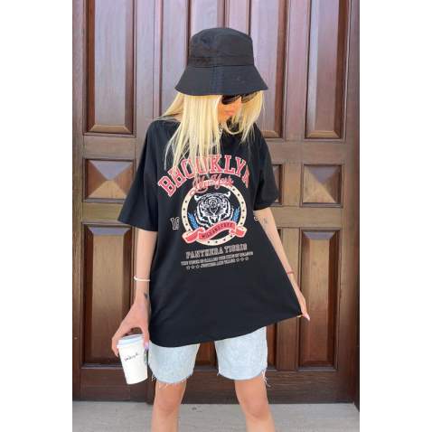 Women Printed Black T-Shirt MG1503 - Siyah