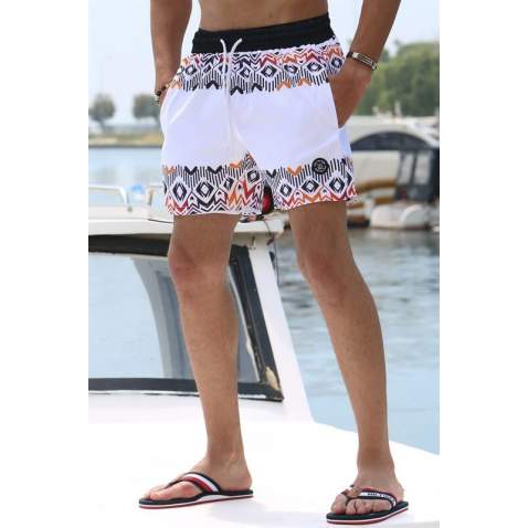 White Designed Swim Shorts 5788 - Beyaz