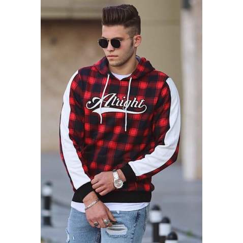 Madmext Men Checkered Maroon Sweatshirt 2843 - Bordo