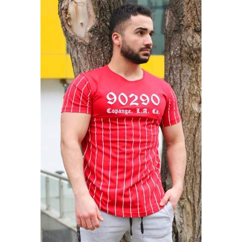 Madmext Red Striped T-shirt for Men 2863 - Kırmızı