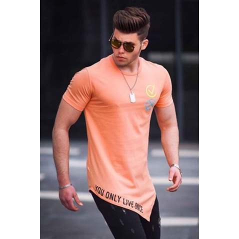 Madmext Orange Asymmetric T-shirt For Men 5665 - Turuncu