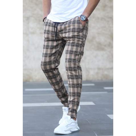 Madmext Men Beige Patterned Sweatpants 5435 - Bej