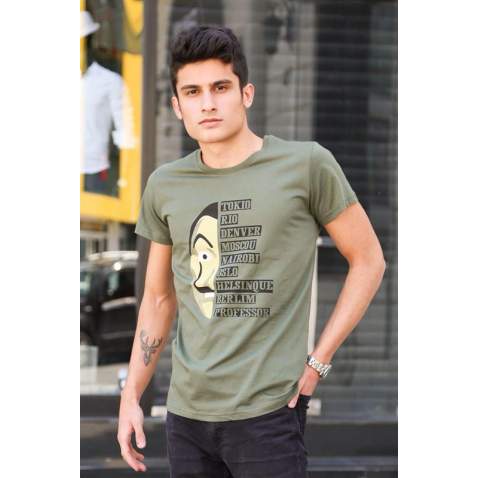 Madmext Khaki Printed T-shirt for Men 4016 - Haki