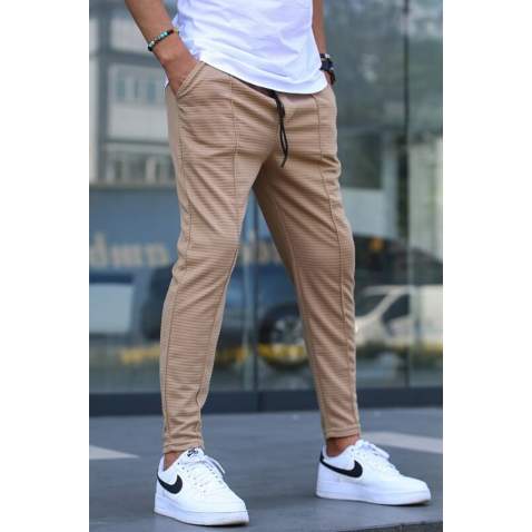 Men Striped Camel Sweatpants - Camel