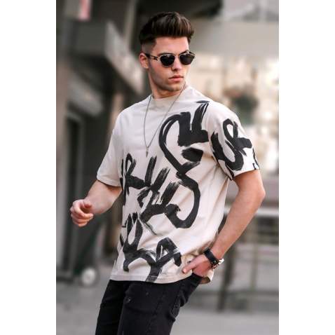 Madmext Men Designed Beige T-shirt 5811 - Bej