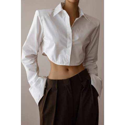 Mad Girls White Crop Top Shirt MG1382 - Beyaz