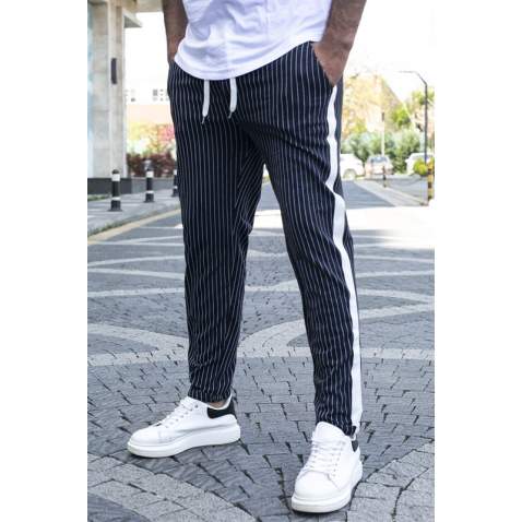 Madmext Men Striped Black Trousers 2439 - Siyah