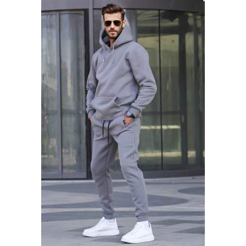 Dye Gray Hoodie Basic Tracksuit 5905 - Boyalı gri