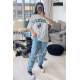 Women Printed Oversize Gray T-Shirt Mg1318 - Gri