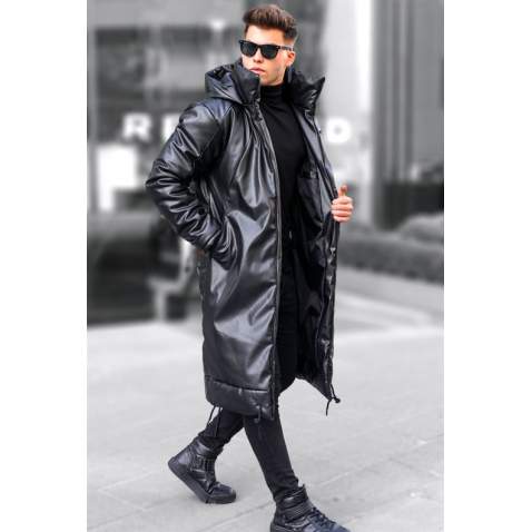 Black Long Leather Jacket 5715 - Siyah