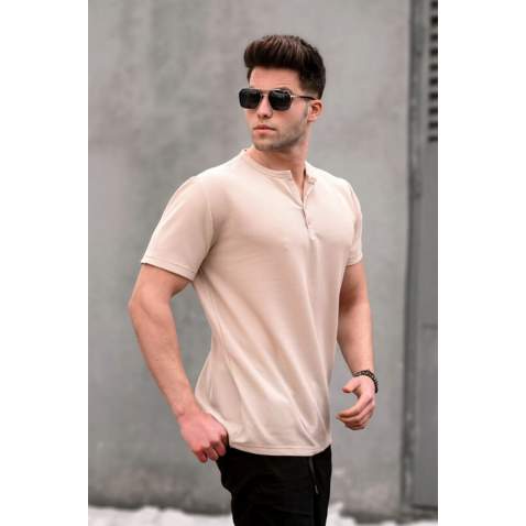 Men Beige Basic T-Shirt - Bej