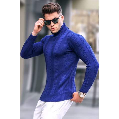 Light Navy Blue Designed Knitted Sweater 5769 - Açık lacivert