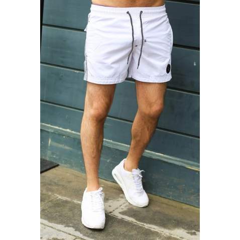 Madmext Men Striped White Swim Shorts 2943 - Beyaz