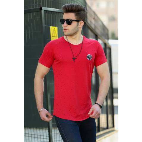 Madmext Men Ripped Red T-shirt T4002 - Kırmızı