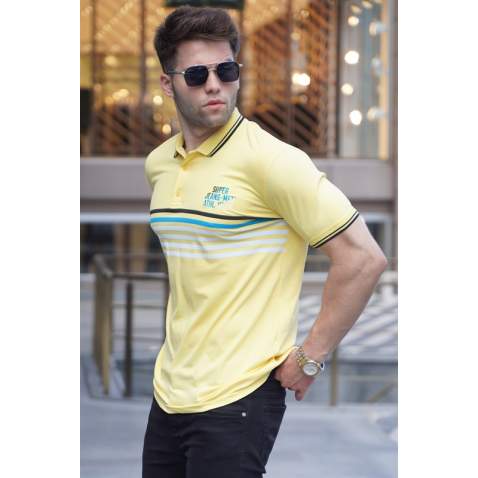 Striped Yellow Polo T-Shirt 5869 - Sarı