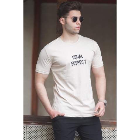 Madmext Men Printed Beige T-shirt 5275 - Bej