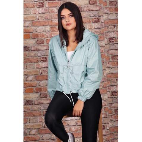 Mad Girls Mint Green Zip-Down Raincoat MG690 - Yeşil