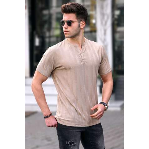 Madmext Men Button Up Beige T-Shirt 5831 - Bej