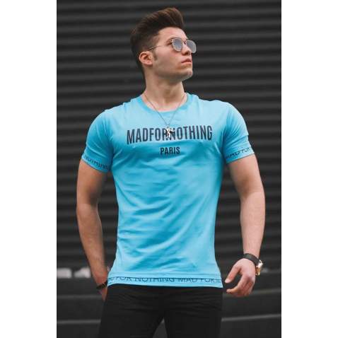 Madmext Blue Printed T-shirt for Men 4588 - Mavi