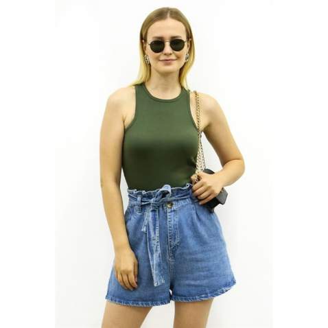 Mad Girls Mint Khaki Crop Top MG361 - Haki