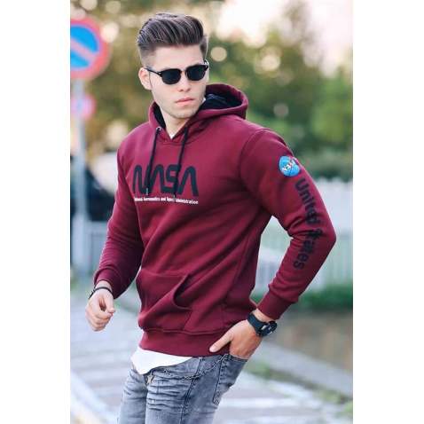 Madmext Men Printed Maroon Hoodie 4385 - Bordo