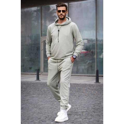 Mint Green Hoodie Basic Tracksuit 5908 - Mint yeşili