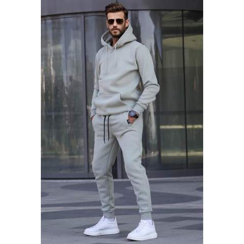 Mist Green Hoodie Basic Tracksuit 5905 - Yağ yeşili