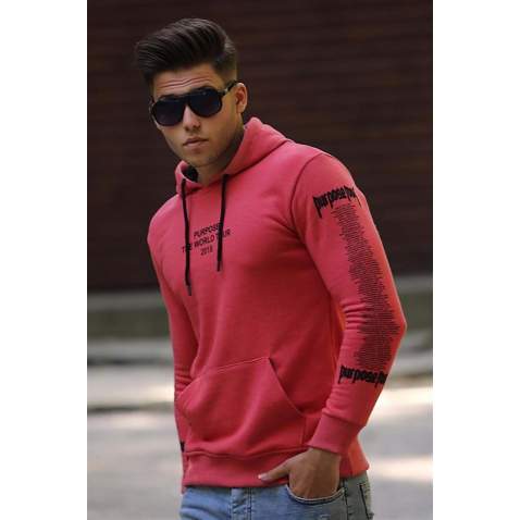 Madmext Claret Red Printed Hoodie 4197 - Bordo