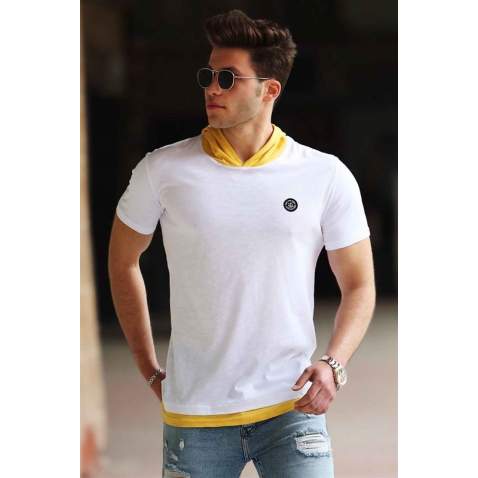 Madmext White Basic T-shirt with Hood for Men - Beyaz