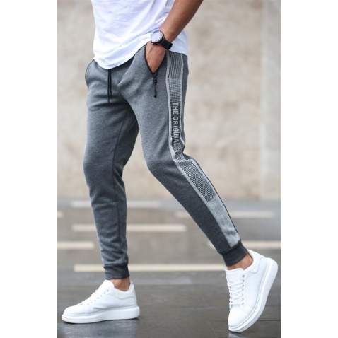 Madmext Dark Grey "The Original" Striped Sweatpants 4218 - Antrasit