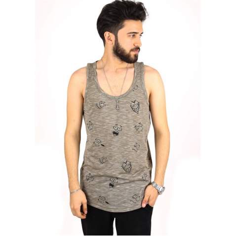 Madmext Men Printed Khaki Tank Top 2329 - Haki