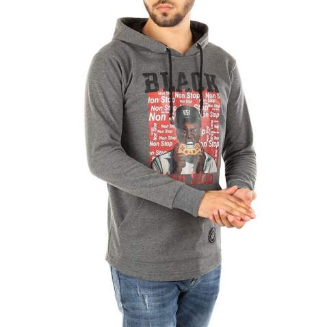 Kapşonlu Baskılı Sweatshirt Füme 2779 - Füme