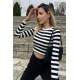 Women Crewneck Black Striped Sweater - Siyah