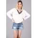 Women Striped White Sweater - Beyaz