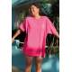 Women Printed Oversize Fuchsia T-Shirt - Pembe