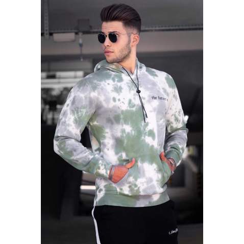 Madmext Green Tie-Dye Patterned Hooded Men Sweatshirt 4759 - Yeşil