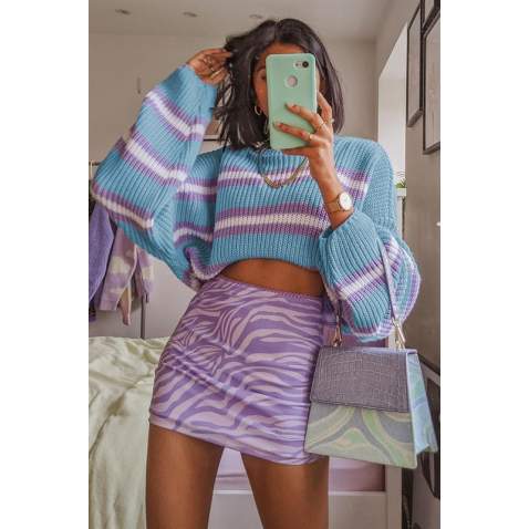 Lilac Striped Knitted Sweater MG1244 - Lila