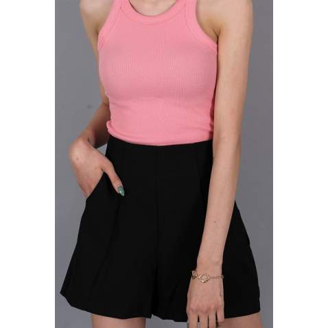 Women Black High Waist Mini Shorts - Siyah