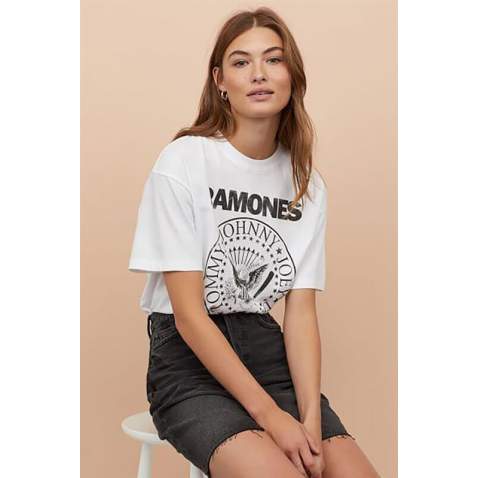 Mad Girls Wide Cut Printed White T-shirt Mg1114 - Beyaz