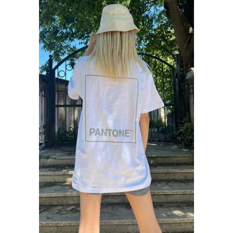 Women Printed White Over Fit T-Shirt MG1492 - Beyaz