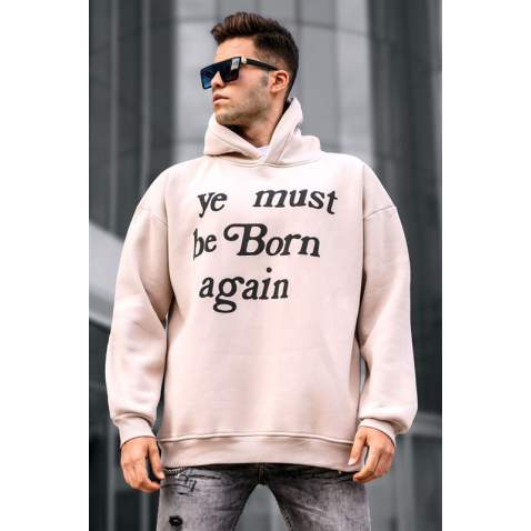 Madmext Men Beige Hoodie Sweatshirt 5336 - Bej