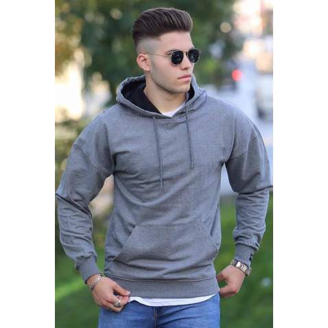 Madmext Dark Grey Oversize Hoodie 2876 - Füme