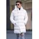 White Hoodie Long Puffer Jacket 5708 - Beyaz