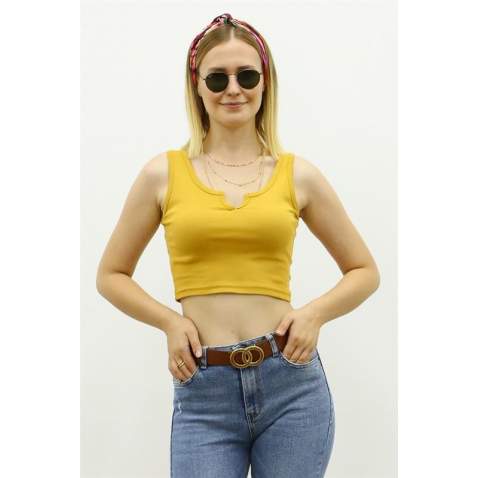 Mad Girls Yellow Crop Top MG362 - Sarı