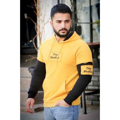 Madmext Yellow Two Tone Hoodie 4149 - Sarı