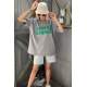 Women Printed Oversize Dye Gray T-Shirt MG1489 - Boyalı gri